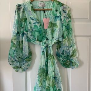 Green Blue Mini Blouse Dress